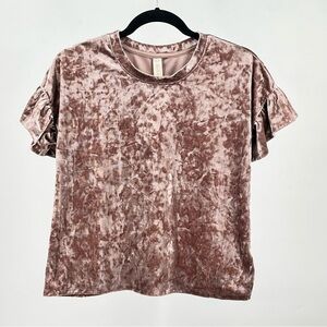 Altar'd State Velvet Ruffle Sleeve Tee in Mauve
